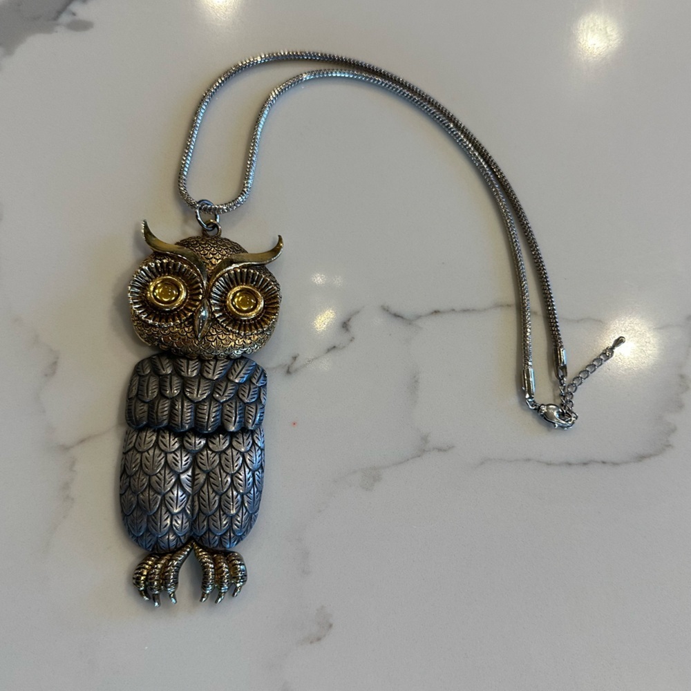 Owl Pendant Necklace in Silver and Gold